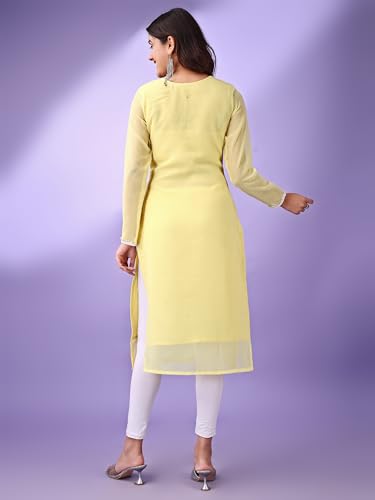 HESVI Women's Georgette White Lakhnavi Chikankari Kurti with Intricate Embroidery Work