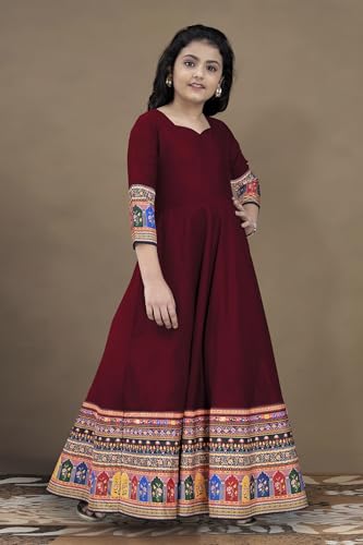 Fashion Dream Girls Maxi Length Flared Ethnic Dress | Long Fit and Flare for Kids