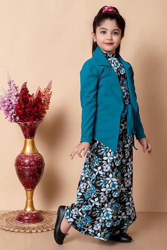 SPAMitude Girls Self Designed Premium Cotton Jacket Jumpsuit Dress | Floral Printed Jumpsuit Jacket Set for Birthday Girl