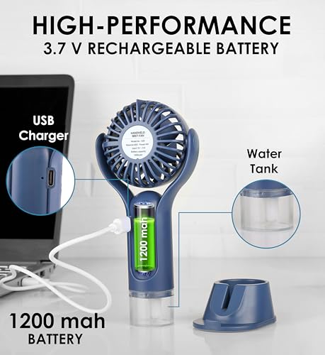 Gesto Mini Portable Usb Hand Fan or DC Fan - 3 Speed Modes Handheld Fan for Summer With 1200 mAh Battery| Rechargable Mist Fan With Water Spray | Portable Misting Fan for Makeup