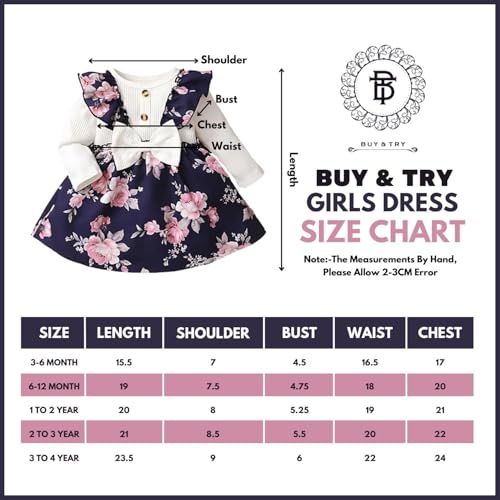 Buy & Try by Dharmikaay Girl's Lycra Floral Printed Frock Dress for Girls Short Frock Baby Princess Western Dresses| Stylish Fancy Kids Clothing for New Year