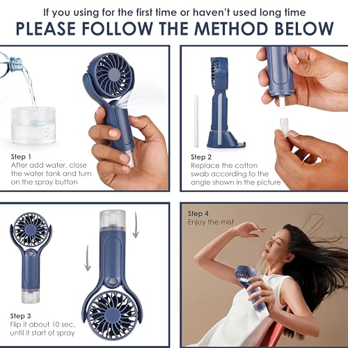 Gesto Mini Portable Usb Hand Fan or DC Fan - 3 Speed Modes Handheld Fan for Summer With 1200 mAh Battery| Rechargable Mist Fan With Water Spray | Portable Misting Fan for Makeup