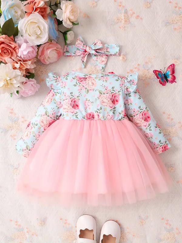 Niren Enterprise Hornbill Floral Printed Purple Color Baby Frock