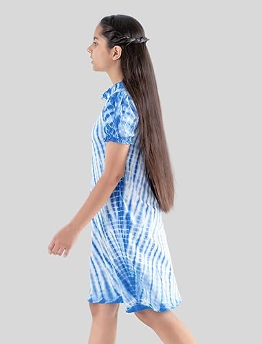 Tweeny Mini Girls Pure Cotton Dress | Tie & Dye One Piece | Knee-Length Summer Frock | Half Sleeves | Kids Dress