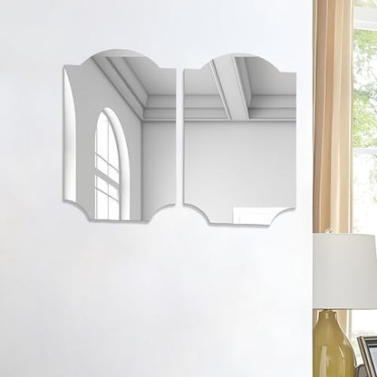 Art Street Rectangle Corner Cut Shape Adhesive Mirror Sticker for Wall on Tiles Bathroom Bedroom Living Room for Home