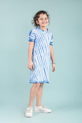 Tweeny Mini Girls Pure Cotton Dress | Tie & Dye One Piece | Knee-Length Summer Frock | Half Sleeves | Kids Dress