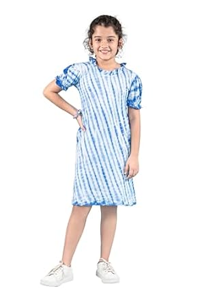 Tweeny Mini Girls Pure Cotton Dress | Tie & Dye One Piece | Knee-Length Summer Frock | Half Sleeves | Kids Dress