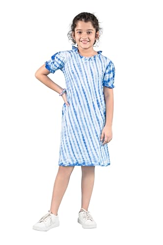 Tweeny Mini Girls Pure Cotton Dress | Tie & Dye One Piece | Knee-Length Summer Frock | Half Sleeves | Kids Dress