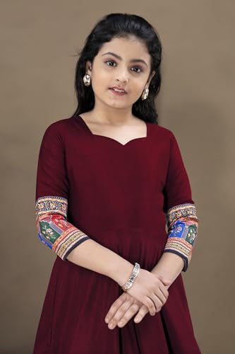 Fashion Dream Girls Maxi Length Flared Ethnic Dress | Long Fit and Flare for Kids