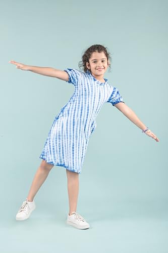 Tweeny Mini Girls Pure Cotton Dress | Tie & Dye One Piece | Knee-Length Summer Frock | Half Sleeves | Kids Dress
