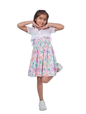 Pspeaches Girl's Floral Print Shoulder Strap Georgette Fit & Flare Dress