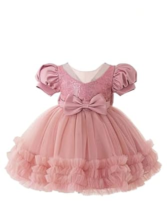Niren Enterprise Rollar Frock net Embroidery Work Ruffle Patterned Flared Short Sleeve Girl Frock