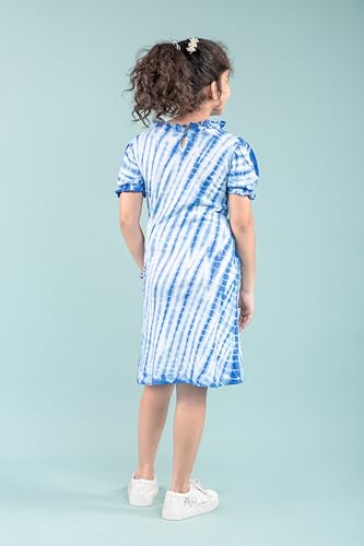 Tweeny Mini Girls Pure Cotton Dress | Tie & Dye One Piece | Knee-Length Summer Frock | Half Sleeves | Kids Dress