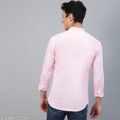 FTX Men's Solid Regular Mandarin Pink Shirts