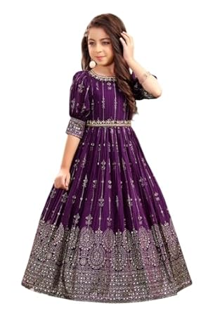 White Button New Wine Ethnic Long Party Kids Gown for Girls Maxi Dress