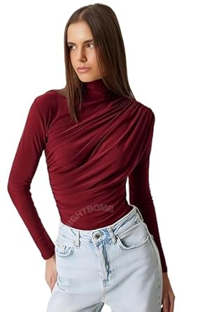 SIGHTBOMB Gathered Ruched FRONTFLOW Ultra Soft Microfiber SOFTLINE Cuddle TEE Fullsleeve TOP for Women