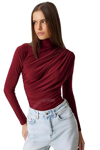 SIGHTBOMB Gathered Ruched FRONTFLOW Ultra Soft Microfiber SOFTLINE Cuddle TEE Fullsleeve TOP for Women