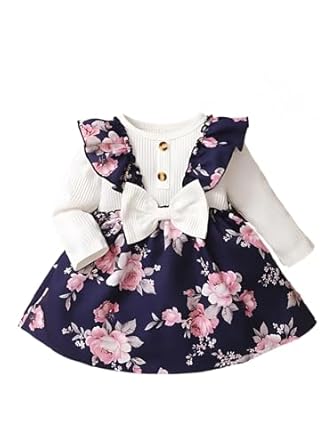 Buy & Try by Dharmikaay Girl's Lycra Floral Printed Frock Dress for Girls Short Frock Baby Princess Western Dresses| Stylish Fancy Kids Clothing for New Year