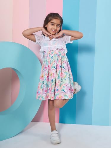 Pspeaches Girl's Floral Print Shoulder Strap Georgette Fit & Flare Dress