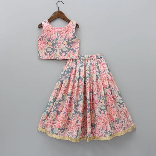 GORLYA Girls Ethnic Wear Rayon Flower Printed Readymade Lehenga Choli Set