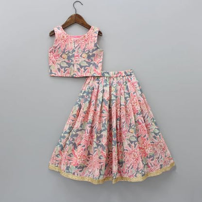 GORLYA Girls Ethnic Wear Rayon Flower Printed Readymade Lehenga Choli Set