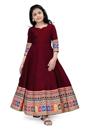 Fashion Dream Girls Maxi Length Flared Ethnic Dress | Long Fit and Flare for Kids