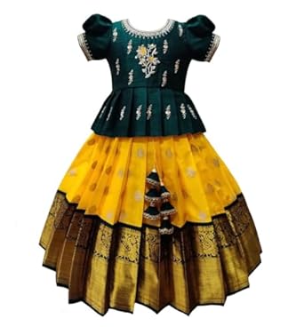 White Button Girls Jacquard New South Indian Traditional Pattu Pavadai Jecquard Readymade Lehenga Choli