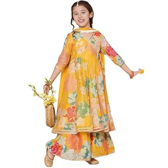 Naixa Girls Rayon Fabric Floral Printed 3/4 Sleeve Sharara Dress Set For All Occasion salwar suit