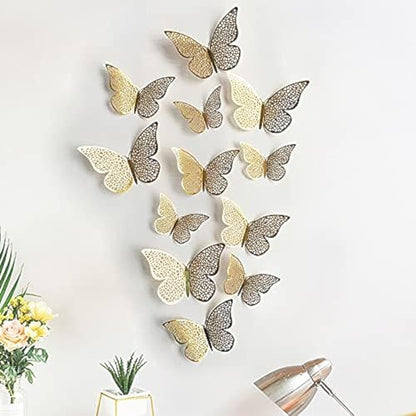 Pindia 12 Pcs 3D Metal Butterfly Wall Stickers for Home Party Wedding Decor (Blue)