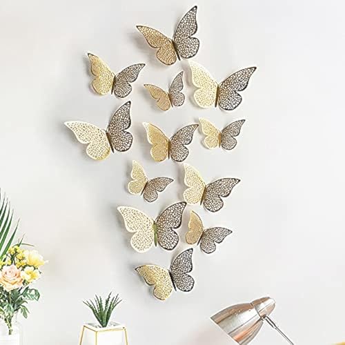 Pindia 12 Pcs 3D Metal Butterfly Wall Stickers for Home Party Wedding Decor (Blue)