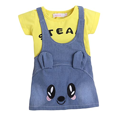 Hopscotch Girls Yellow Graphic Print T-Shirt and Dungaree Overall Set
