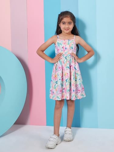 Pspeaches Girl's Floral Print Shoulder Strap Georgette Fit & Flare Dress