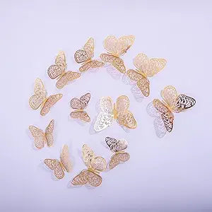 Indian Royals Gold 3D Butterfly Self Adhesive Living Room Kitchen Decor Wall Sticker (Set of 12