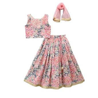 GORLYA Girls Ethnic Wear Rayon Flower Printed Readymade Lehenga Choli Set