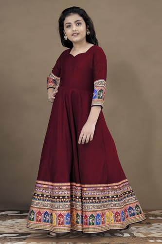Fashion Dream Girls Maxi Length Flared Ethnic Dress | Long Fit and Flare for Kids