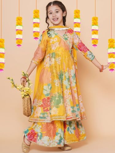 Naixa Girls Rayon Fabric Floral Printed 3/4 Sleeve Sharara Dress Set For All Occasion salwar suit