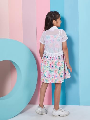 Pspeaches Girl's Floral Print Shoulder Strap Georgette Fit & Flare Dress