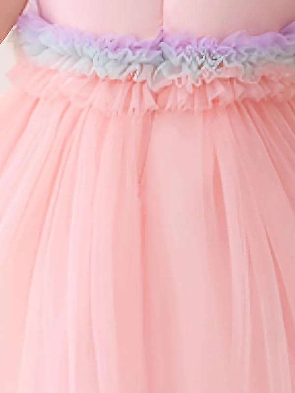 Niren Enterprise Fairy Tail Net Flared Sleeveless Ruffled Pattern Baby Girl Frock