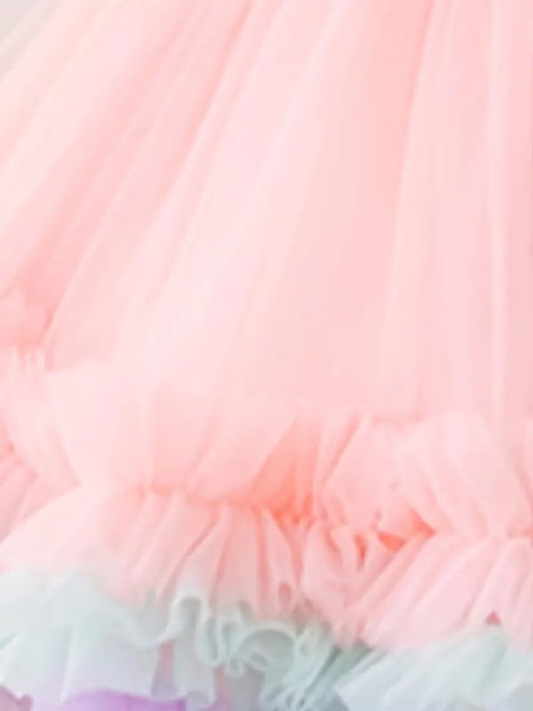 Niren Enterprise Fairy Tail Net Flared Sleeveless Ruffled Pattern Baby Girl Frock