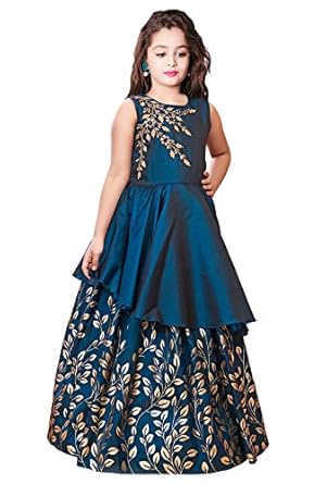 White Button Girl's Blue Foil A-Line Maxi Dress Gown
