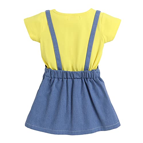 Hopscotch Girls Yellow Graphic Print T-Shirt and Dungaree Overall Set