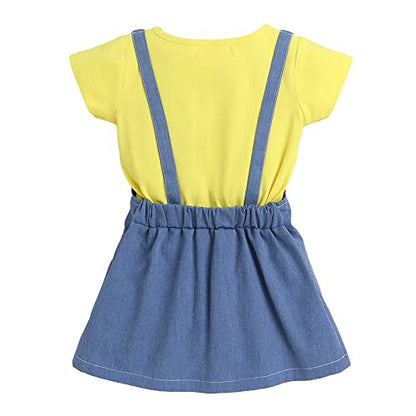 Hopscotch Girls Yellow Graphic Print T-Shirt and Dungaree Overall Set