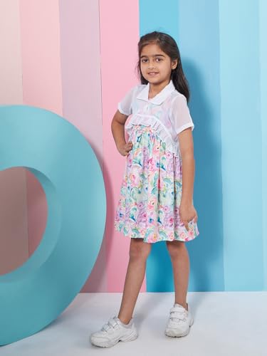 Pspeaches Girl's Floral Print Shoulder Strap Georgette Fit & Flare Dress