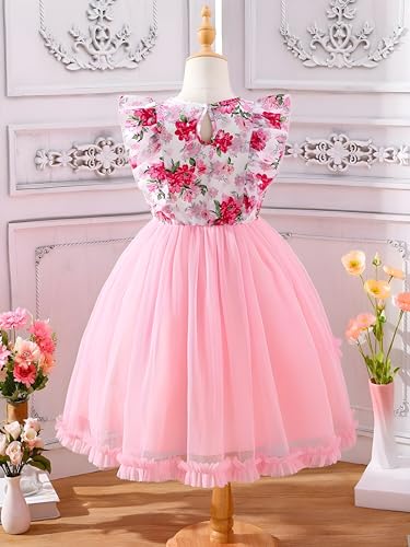Niren Enterprise Pink Ocean Net Flair Baby Frock for Kids Girl