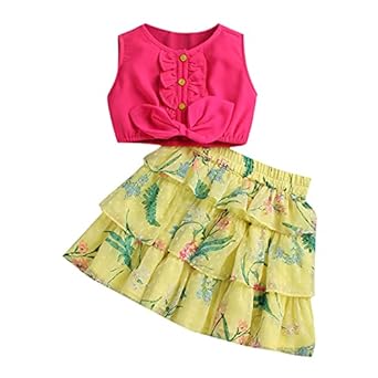 Hopscotch Girls Polyester Top & Floral Print Skirt Set in Pink Color