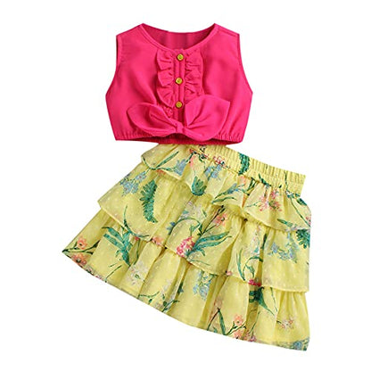 Hopscotch Girls Polyester Top & Floral Print Skirt Set in Pink Color