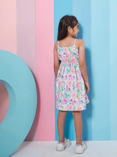Pspeaches Girl's Floral Print Shoulder Strap Georgette Fit & Flare Dress