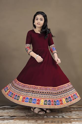 Fashion Dream Girls Maxi Length Flared Ethnic Dress | Long Fit and Flare for Kids