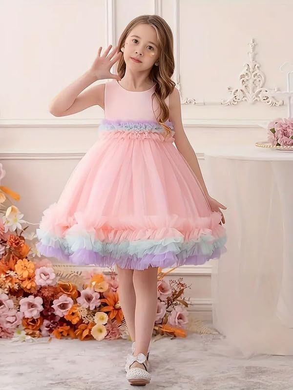 Niren Enterprise Fairy Tail Net Flared Sleeveless Ruffled Pattern Baby Girl Frock
