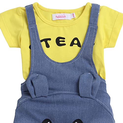 Hopscotch Girls Yellow Graphic Print T-Shirt and Dungaree Overall Set
